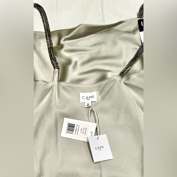 NWT CAMI NYC Felicity Crystal-Embellished Silk-Blend Charmeuse Camisole - Silver - Picture 9 of 12